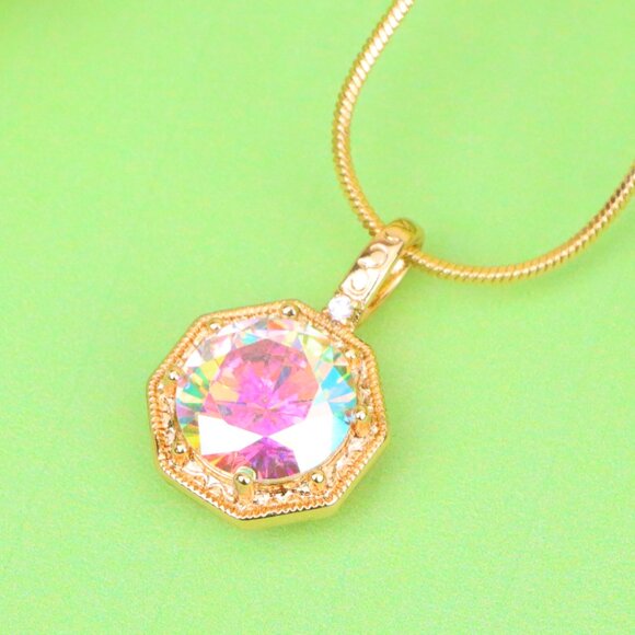 "Gold-Plated Iridescent Pendant – Radiant Glow, XPPT1392 - Picture 1 of 12